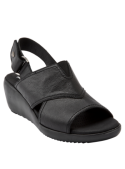 Sandalia de cuero negro para mujer, estilo casual, con punta redonda y plantilla cómoda.