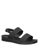 Sandalia negra casual para mujer versátil y cómoda, adecuada para un estilo de vida activo y relajado.