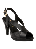 Sandalia de cuero negro para mujer con punta abierta y forro de poliuretano, diseño casual.