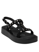Calzado femenino casual en cuero negro, ideal para verano, con diseño cómodo y fresco.