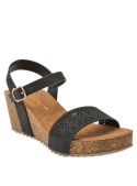 Sandalia negra de mujer con diseño moderno, forro suave y material 100% PU.