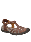 Sandalia de cuero brown diseñada para trekking urbano y caminatas en entornos naturales, asegurando durabilidad.