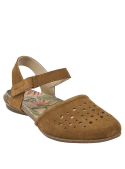Sandalia de cuero camel para mujer, cómoda y versátil, adecuada para reuniones familiares o salidas con amigos.
