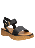 "Sandalia negra casual de mujer, cuero, suela gruesa tipo plataforma, correas anchas cruzadas