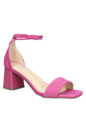 Sandalia de cuero fucsia para mujer, estilo casual chic minimalista, con taco cuadrado para estabilidad y comodidad.