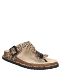 Sandalia de cuero animal print para mujer, estilo casual, con tira ancha y hebilla, ideal para paseos al aire libre.