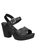 Sandalia negra de cuero para mujer, versátil y sofisticada, perfecta para combinar con ropa casual o semiformal.