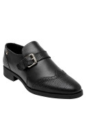 Zapato brogue de cuero negro para mujer, estilo casual, ideal para el trabajo.