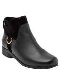 Botín negro de cuero para mujer, estilo casual, cómodo y versátil para el invierno.