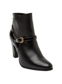 Botín negro de cuero para mujer, estilo casual con taco aguja de 8 cm y punta puntiaguda.