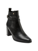 Botín Chelsea negro de cuero para mujer con taco bloque de 7 cm y punta puntiaguda.