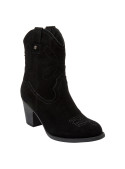 Botín vaquero negro de cuero gamuzado para mujer con taco bloque de 7 cm.