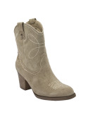 Botín vaquero taupe de cuero gamuzado para mujer con taco bloque de 7 cm.