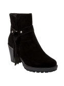 Botín negro de cuero gamuzado para mujer, estilo casual con taco bloque de 8 cm.