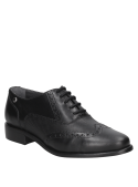 Zapato oxford brogue negro de cuero para mujer, diseño elegante y sofisticado.