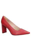 Zapato casual de cuero rojo para mujer, elegante con taco bloque y forro suave.