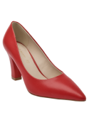 Zapato stiletto rojo de mujer, diseño clásico en cuero, ideal para ocasiones formales con su silueta estilizada.