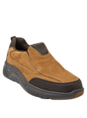 Calzado slip-on café para hombre, mezcla de cuero y textil, suela gruesa con buen agarre, perfecto para el día a día.