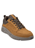 zapatilla urbana café de cuero y textil para hombre, estilo moderno y cómodo para el día a día.