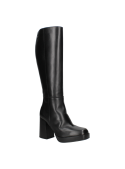 Bota negra de cuero, diseño elegante sin adornos, cómoda para uso prolongado y adaptable a varios estilos.
