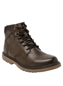 Botín casual marrón de cuero para hombre con punta redonda y caña de 10 cm.