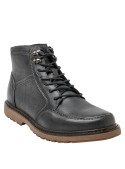 Botín masculino gris de cuero con costuras visibles y suela de goma antideslizante, perfecto para uso diario informal.