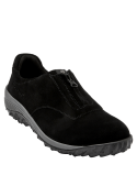 Zapatilla casual negra para mujer hecha de cuero gamuzado, con suela de tracción, perfecta para paseos al aire libre.