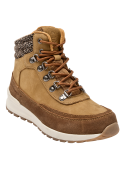 Calzado casual camel para mujer, diseño robusto con tejido textil en el tobillo, perfecto para paseos al aire libre.