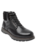 Botín masculino de cuero negro, práctico y resistente, ideal para ocasiones casuales y semi-informales.