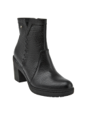 Botín de mujer negro, cuero 100%, estilo casual, ofrece calidez y resistencia en condiciones invernales.