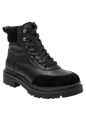 Botín negro de cuero, resistente y cómodo, ideal para actividades al aire libre en climas otoñales o invernales.