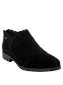 Elegante zapato de cuero gamuzado negro para mujer, con taco plano de 3 cm.