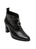 Elegante botín de cuero negro para mujer, diseño moderno y auténtico, perfecto para el uso diario.