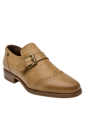 Zapato de cuero camel para mujer con punta redonda y forro de textil/poliuretano.