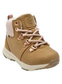 Botín casual camel con ojales metálicos y pasadores gruesos, perfecto para combinar con jeans o vestidos.