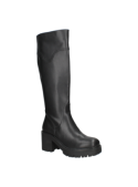 Bota negra de cuero, estilo casual para mujer, ideal para paseos por la ciudad, con un toque contemporáneo y clásico.