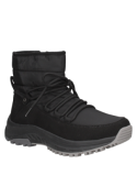 Calzado botín negro casual, adecuado para paseos urbanos o excursiones, con diseño resistente para climas lluviosos.