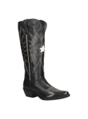 Bota vaquera de cuero negro para mujer, robusta y duradera, perfecta para un estilo elegante y resistente.