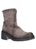 Bota casual gris de cuero gamuzado para mujer, con detalles artesanales y suela cómoda, perfecta para reuniones informales.