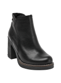 Botín de cuero negro para mujer con taco bloque de 9 cm y punta redonda, ideal para un estilo casual.
