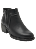 Botín de cuero negro con talón medio, estilo casual chic, adaptable a diferentes looks y eventos informales.