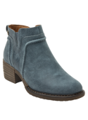 Botín de cuero azul para mujer, enfoque minimalista, cierre interior discreto, esencial para un look casual chic.
