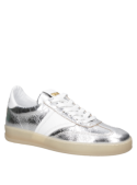 zapatilla de cuero plateada casual para mujer con diseño vanguardista y punta redonda.
