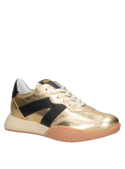 Zapatilla de cuero oro para mujer, estilo casual y athleisure, con diseño moderno y urbano, ideal para salidas cotidianas.
