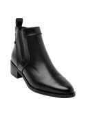 Botín de cuero negro estilo Chelsea para mujer, perfecto para un look auténtico.