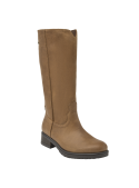 Bota beige de cuero para mujer con diseño clásico western, ideal para caminatas urbanas y eventos al aire libre.