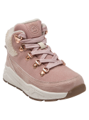 Zapato rosado de niña con suela robusta para tracción, adaptado a actividades informales al aire libre.