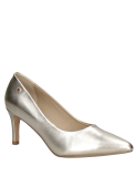 Zapato de cuero dorado Pollini J211 para mujer, estilo formal con punta puntiaguda y forro de poliuretano.