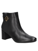 Botín negro de cuero para mujer, estilo casual y minimalista, con tacón cuadrado. Elegante y cómodo.