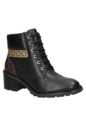 Botín negro de cuero para mujer, clásico y moderno, ideal para estilo casual y urbano, con cordones y ojales.